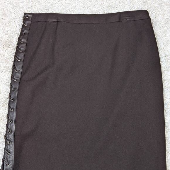 BCBGMaxAzria Leather Trim Knee Length Pencil Skirt Brown Size 6 - Picture 7 of 9